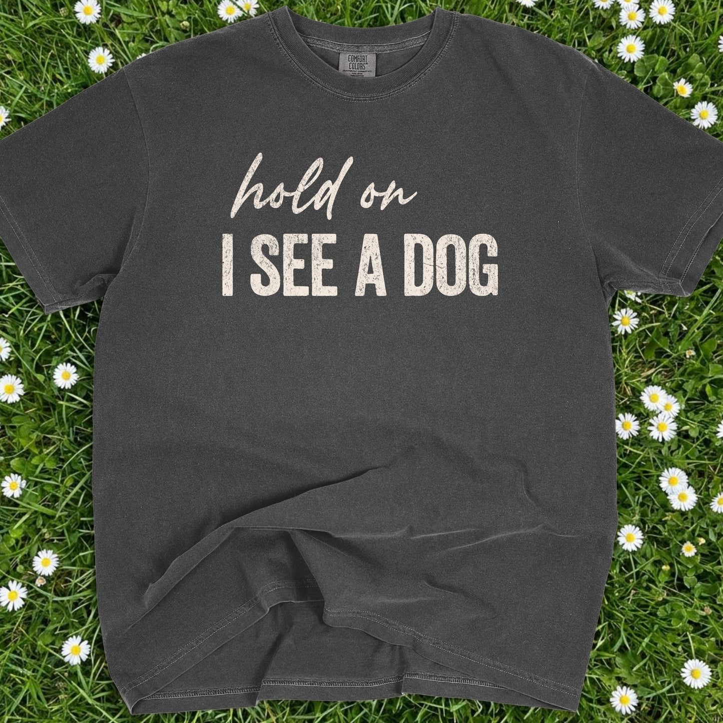 Hold On I See A Dog - Comfort Colors Premium Tee