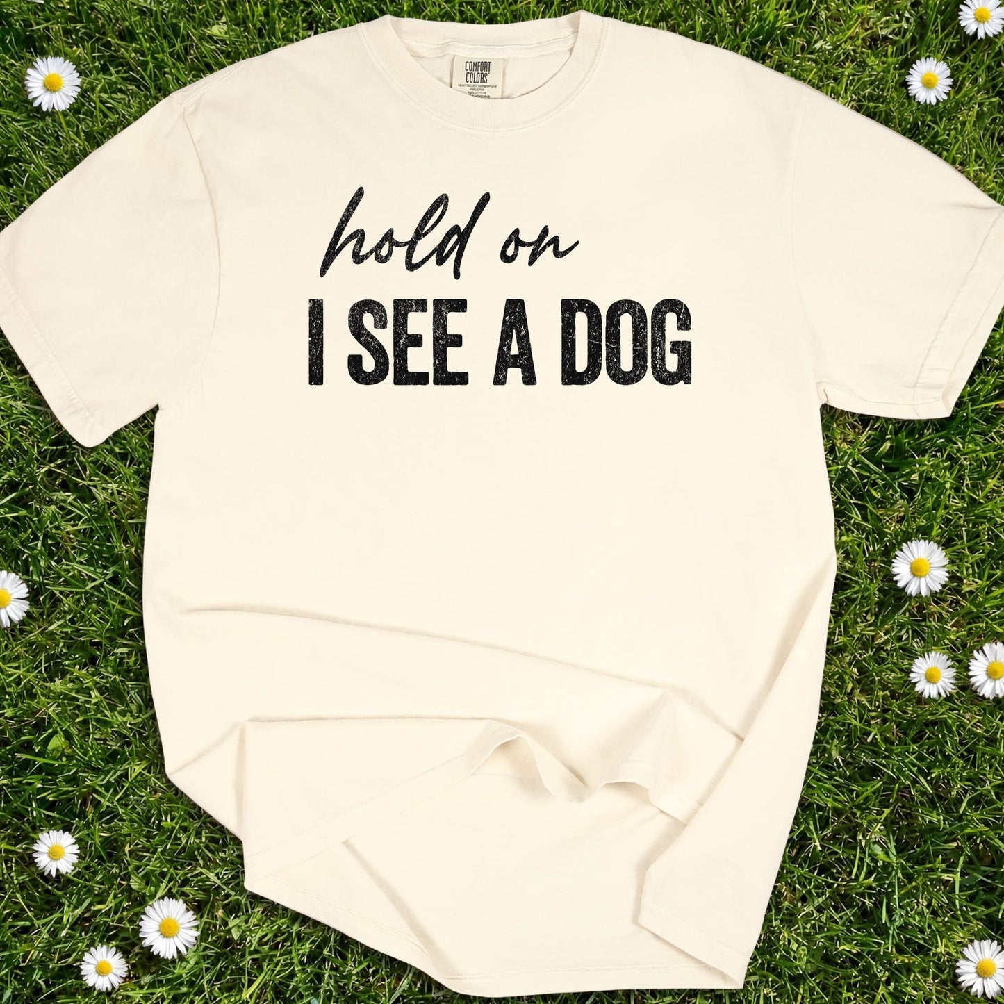 Hold On I See A Dog - Comfort Colors Premium Tee