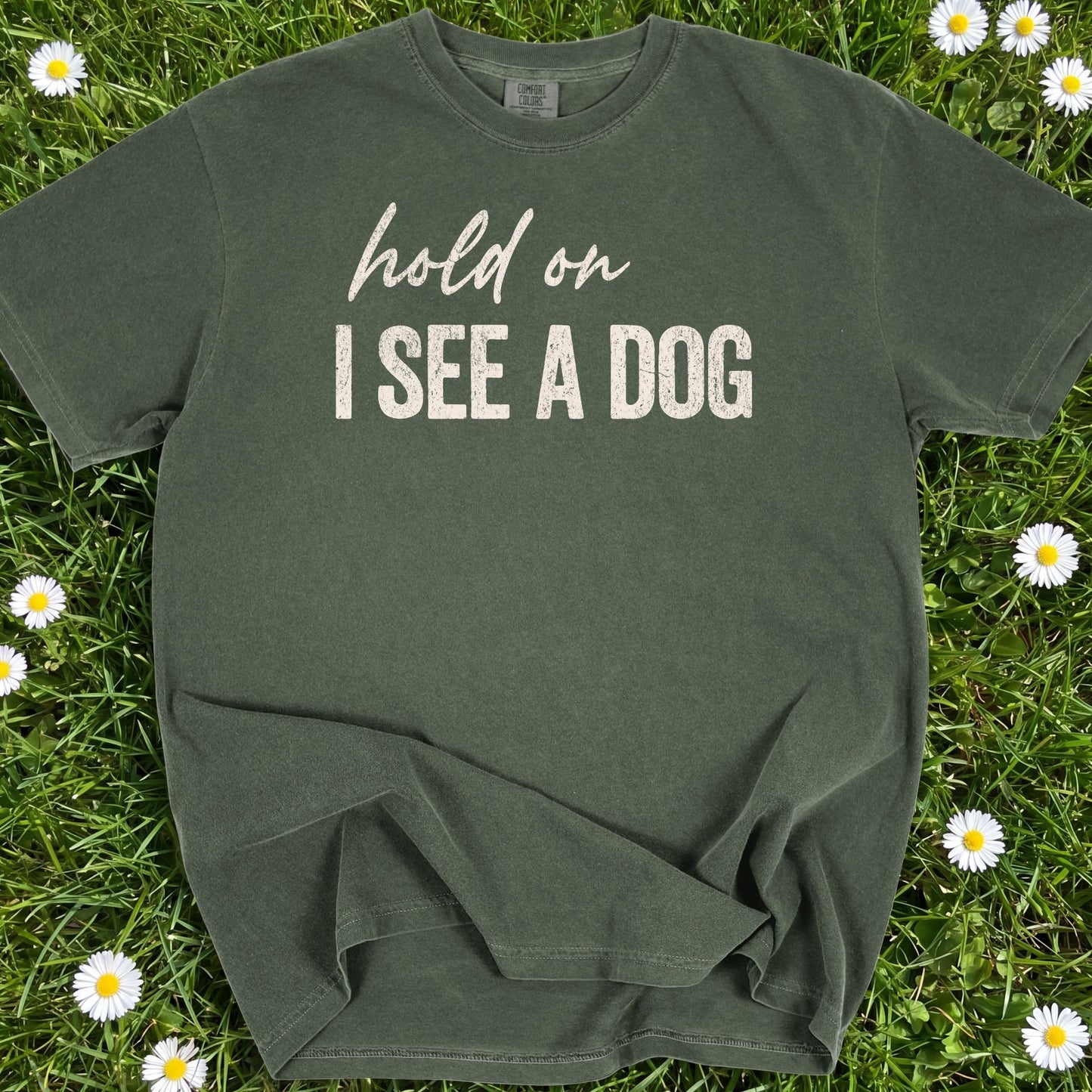 Hold On I See A Dog - Comfort Colors Premium Tee
